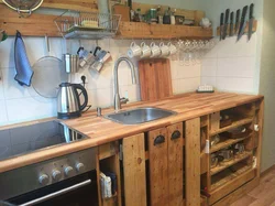 DIY kitchen made of wood for a summer residence ideas photo