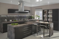 Marquina marble blue countertop in the kitchen interior