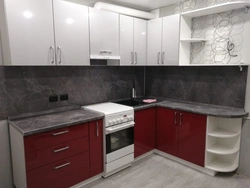 Marquina marble blue countertop in the kitchen interior