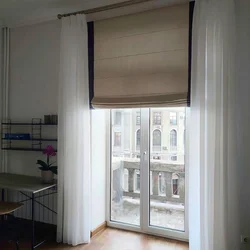 Roller blinds for a balcony door with a window in the kitchen photo