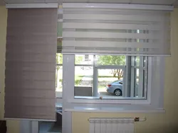 Рулонныя шторы на балконныя дзверы з акном на кухні фота