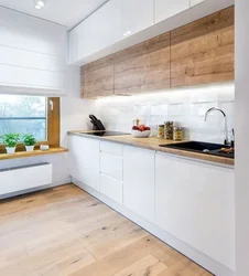 Kitchen design with wooden splashback