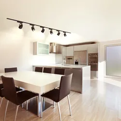 Трековый светильник на натяжной потолок фото в интерьере кухни