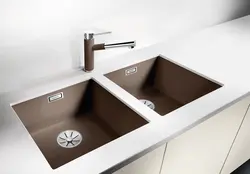 Kitchen Sinks Built Into Countertops Made Of Artificial Photo