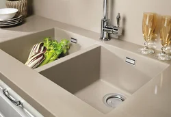 Kitchen Sinks Built Into Countertops Made Of Artificial Photo