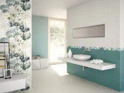 Bathroom tiles with flowers photo