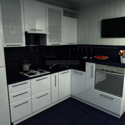 Кухонны гарнітур чорна белы кутняй для маленькай кухні фота