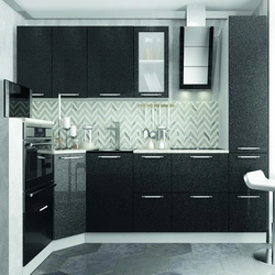 Кухонный гарнитур черно белый угловой для маленькой кухни фото