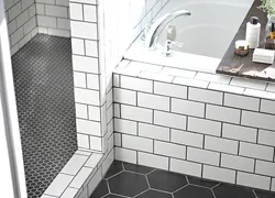 Bath white tiles black grout photo