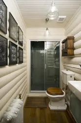 Bathroom With Shower In A Country House In A Wooden House Photo