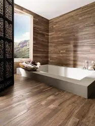 Ванна бөлмесінің дизайны ағаштан жасалған фарфор плиткасы