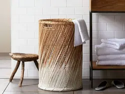 Laundry basket in the bathroom interior photo