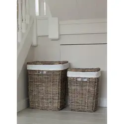 Laundry basket in the bathroom interior photo