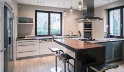 Modern kitchens with a breakfast bar and a window photo