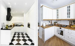 White Kitchen In The Interior With A Wooden Countertop Real Photos