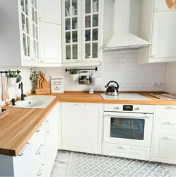 Белая Кухня В Интерьере С Деревянной Столешницей Реальные Фото