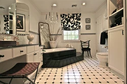 Bath design with black and white floor