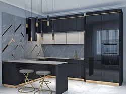 Дизайн кухни черные шкафы