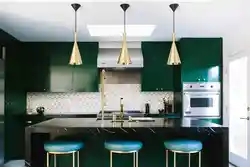 Kitchen interior design in emerald color