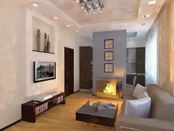 Дизайн гостиной в квартире 18 с камином