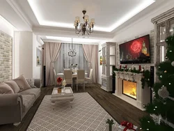 Living room design in apartment 18 with fireplace