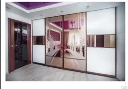 Wardrobe design in living room with mirror