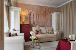Wallpaper in warm colors for the living room interior