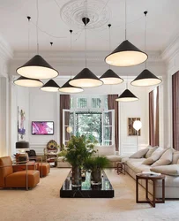 Lamps in the interior of a white living room