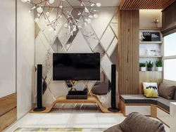 Living room with TV on the wall design photo in the interior