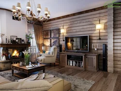 Wooden beams in the living room interior photo