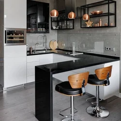 Kitchen design black with bar counter