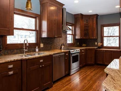 Kitchen with wooden furniture photo