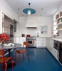 Kitchen Interior With Blue Floor