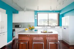 Kitchen interior with blue floor