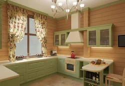 Interior design of wooden kitchen photo