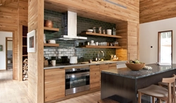 Interior design of wooden kitchen photo