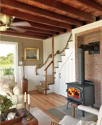 Potbelly stove in the kitchen interior