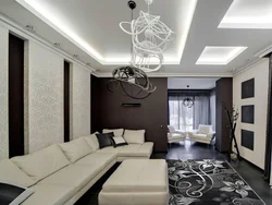 Living room interior with beige ceiling