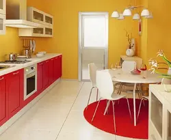 What colors goes with red in the kitchen interior