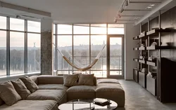 House design panoramic windows in the living room