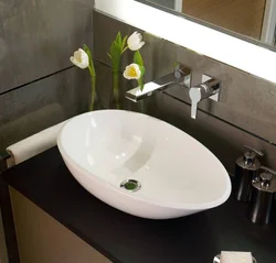 Overhead sinks in the bathroom interior photo