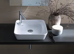 Overhead sinks in the bathroom interior photo