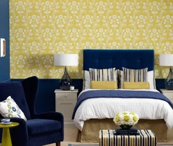 Интерьер спальни желто синий