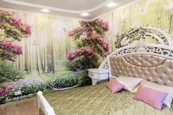 Bedroom design with flower on the wall