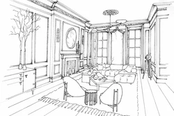 Living room interior drawing