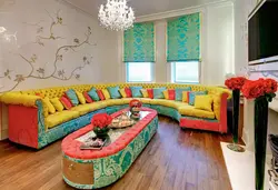 Bright sofas in the living room interior photo