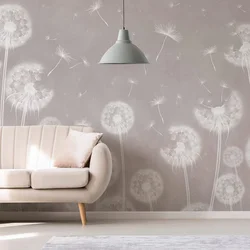 Wallpaper with dandelions in the living room interior