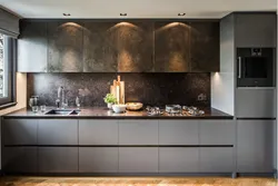 Gray enamel kitchen in the interior