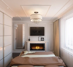 Electric fireplace in the bedroom interior