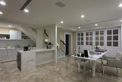 Marble floor in the interior of the kitchen living room